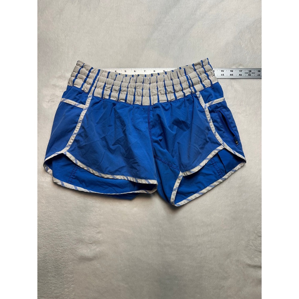 Lululemon Run Speed Shorts Blue White Striped Trim Size 6 Athletic Running - 148
